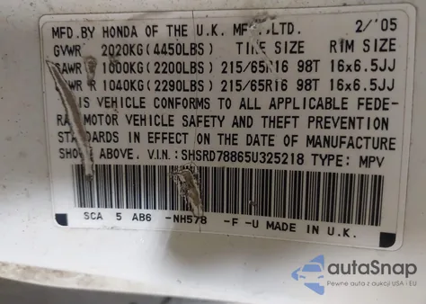 2005 Honda Cr-V Ex from USA, damaged, VIN SHSRD78865U325218